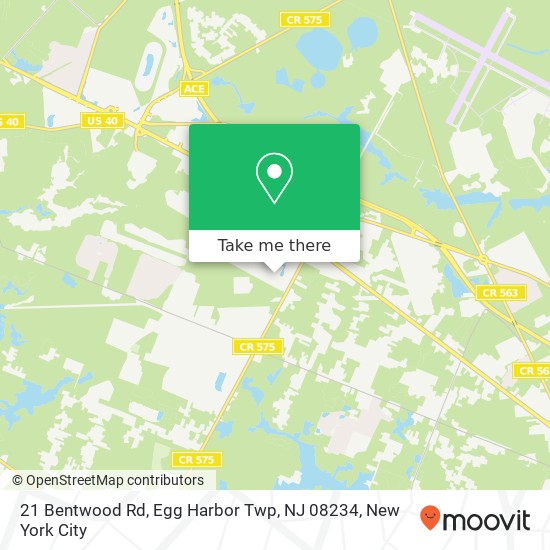 Mapa de 21 Bentwood Rd, Egg Harbor Twp, NJ 08234