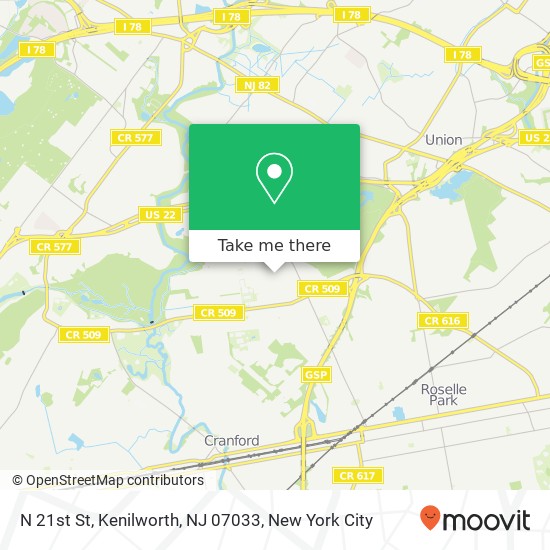 Mapa de N 21st St, Kenilworth, NJ 07033