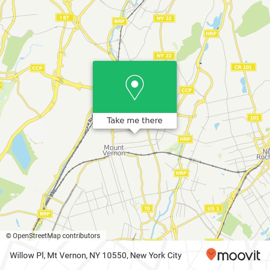 Mapa de Willow Pl, Mt Vernon, NY 10550