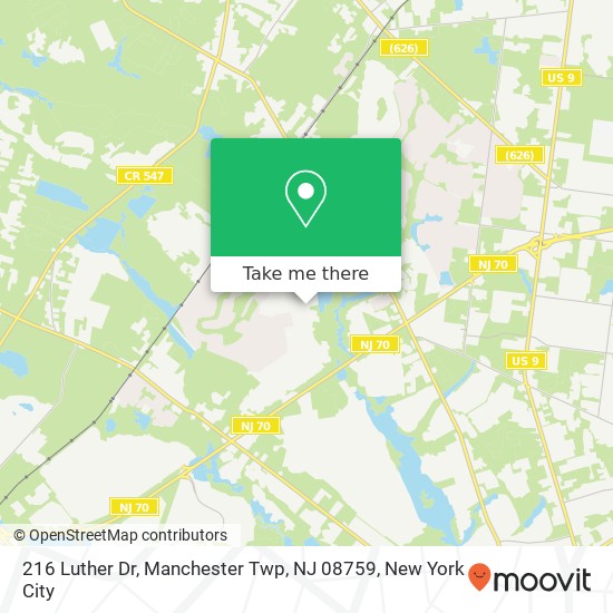 Mapa de 216 Luther Dr, Manchester Twp, NJ 08759