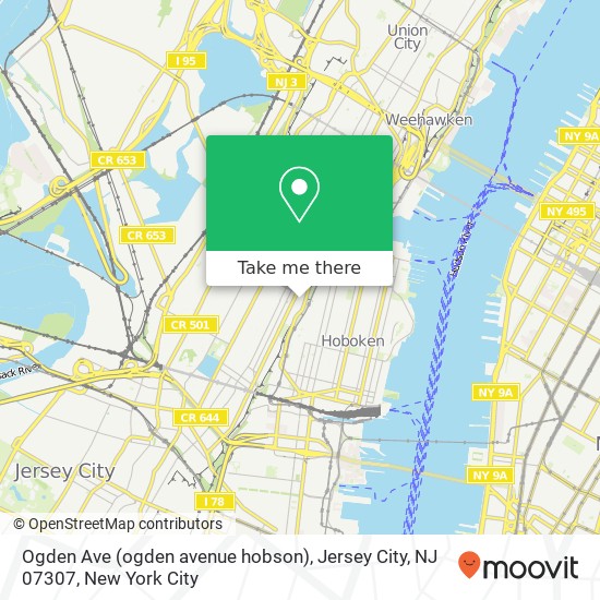 Mapa de Ogden Ave (ogden avenue hobson), Jersey City, NJ 07307