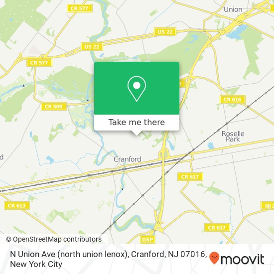 N Union Ave (north union lenox), Cranford, NJ 07016 map