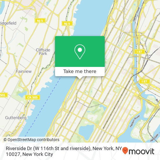Riverside Dr (W 116th St and riverside), New York, NY 10027 map