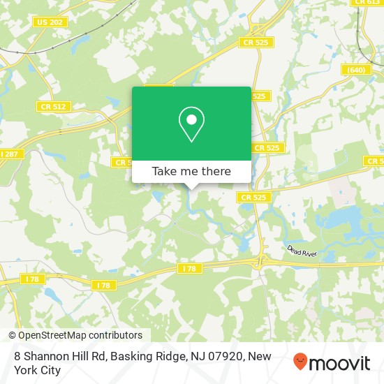 Mapa de 8 Shannon Hill Rd, Basking Ridge, NJ 07920