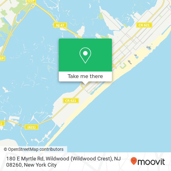 Mapa de 180 E Myrtle Rd, Wildwood (Wildwood Crest), NJ 08260