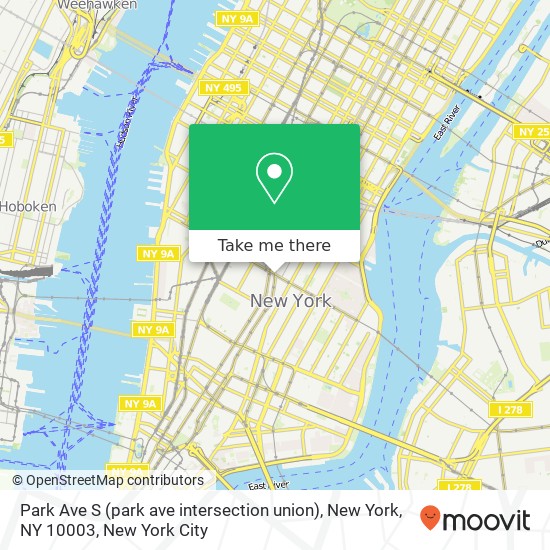 Mapa de Park Ave S (park ave intersection union), New York, NY 10003