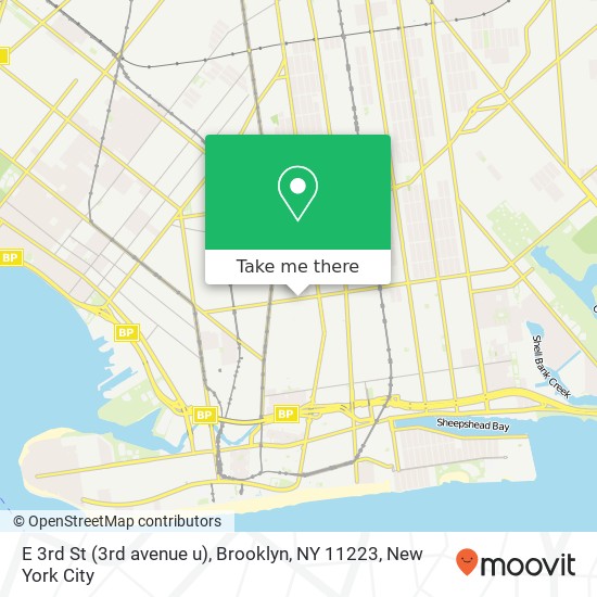 Mapa de E 3rd St (3rd avenue u), Brooklyn, NY 11223