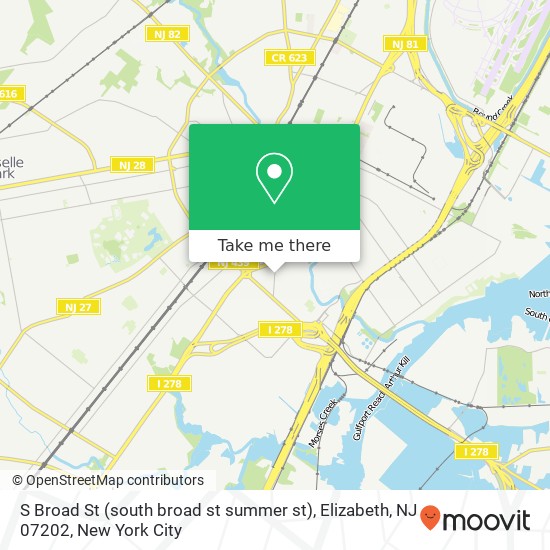 Mapa de S Broad St (south broad st summer st), Elizabeth, NJ 07202