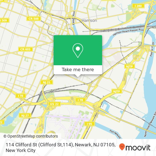 Mapa de 114 Clifford St (Clifford St,114), Newark, NJ 07105