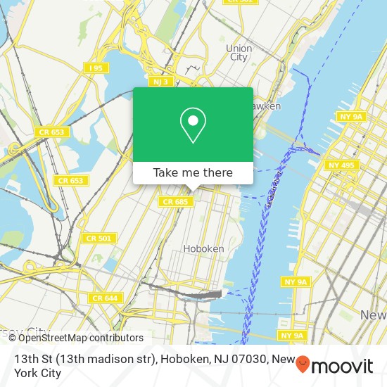 Mapa de 13th St (13th madison str), Hoboken, NJ 07030