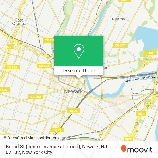 Mapa de Broad St (central avenue at broad), Newark, NJ 07102