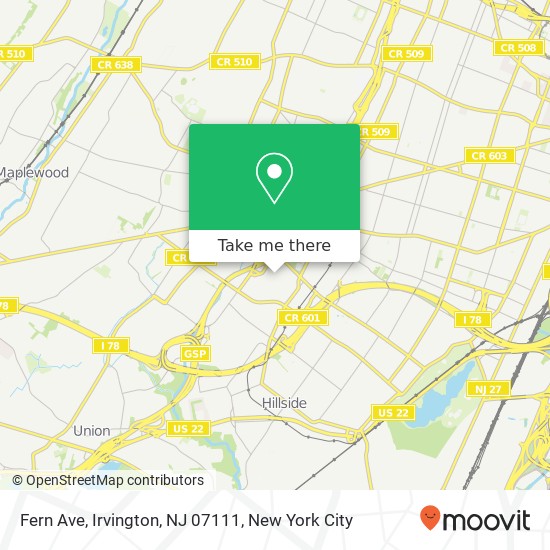 Mapa de Fern Ave, Irvington, NJ 07111