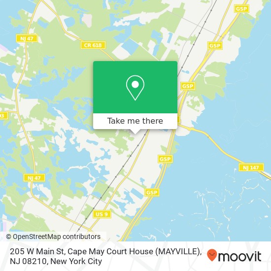 Mapa de 205 W Main St, Cape May Court House (MAYVILLE), NJ 08210