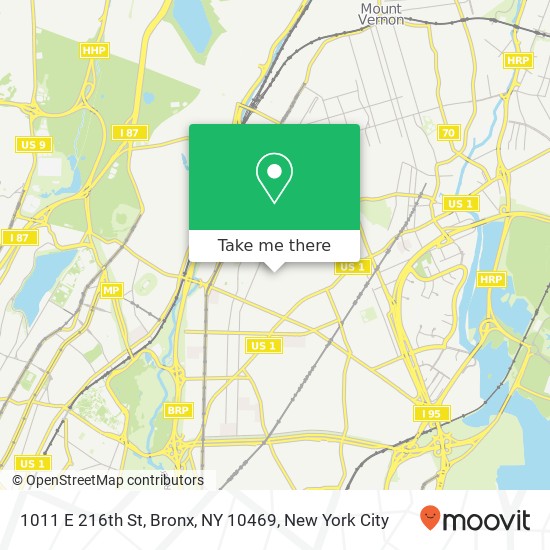 Mapa de 1011 E 216th St, Bronx, NY 10469