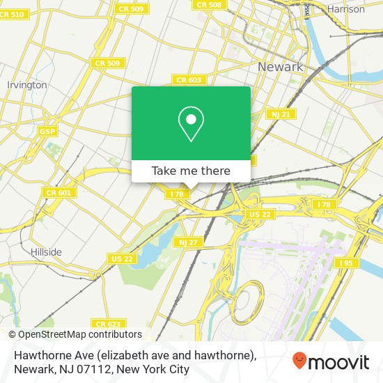 Mapa de Hawthorne Ave (elizabeth ave and hawthorne), Newark, NJ 07112