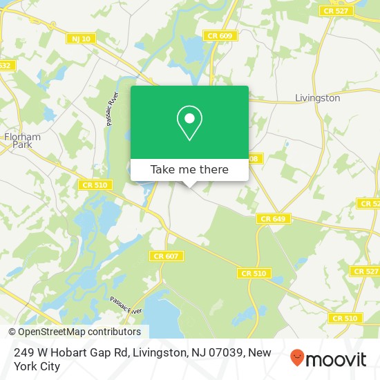 Mapa de 249 W Hobart Gap Rd, Livingston, NJ 07039