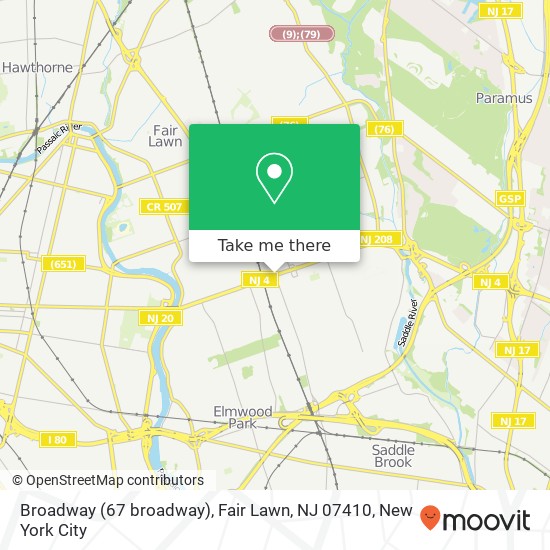 Mapa de Broadway (67 broadway), Fair Lawn, NJ 07410