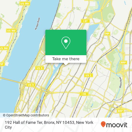 Mapa de 192 Hall of Fame Ter, Bronx, NY 10453