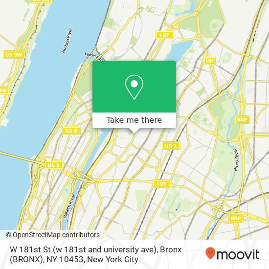 Mapa de W 181st St (w 181st and university ave), Bronx (BRONX), NY 10453