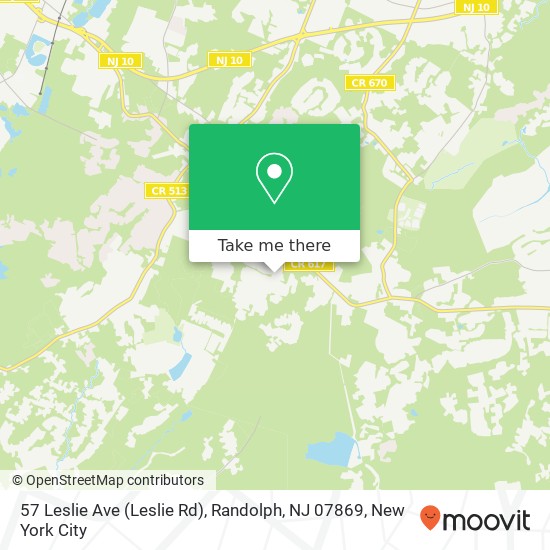 Mapa de 57 Leslie Ave (Leslie Rd), Randolph, NJ 07869