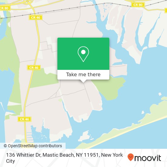 136 Whittier Dr, Mastic Beach, NY 11951 map