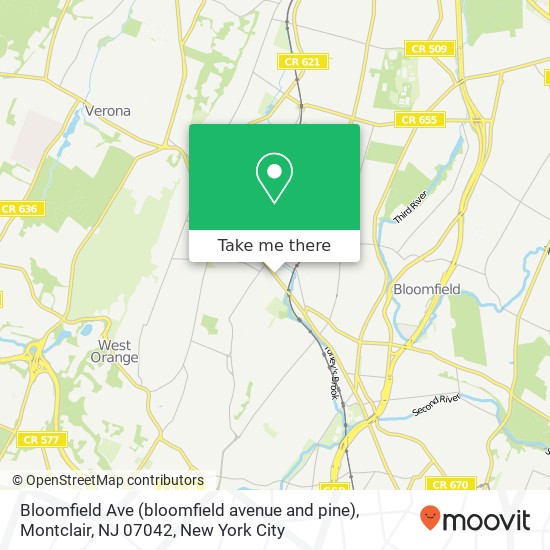 Mapa de Bloomfield Ave (bloomfield avenue and pine), Montclair, NJ 07042