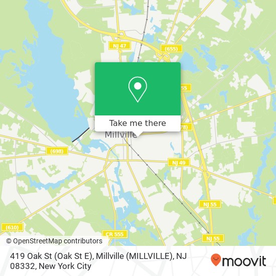 Mapa de 419 Oak St (Oak St E), Millville (MILLVILLE), NJ 08332