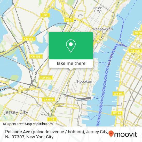 Mapa de Palisade Ave (palisade avenue / hobson), Jersey City, NJ 07307