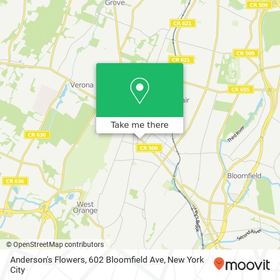 Mapa de Anderson's Flowers, 602 Bloomfield Ave