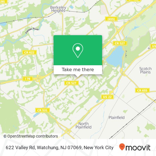 Mapa de 622 Valley Rd, Watchung, NJ 07069