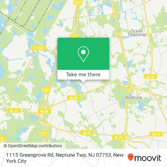Mapa de 1115 Greengrove Rd, Neptune Twp, NJ 07753