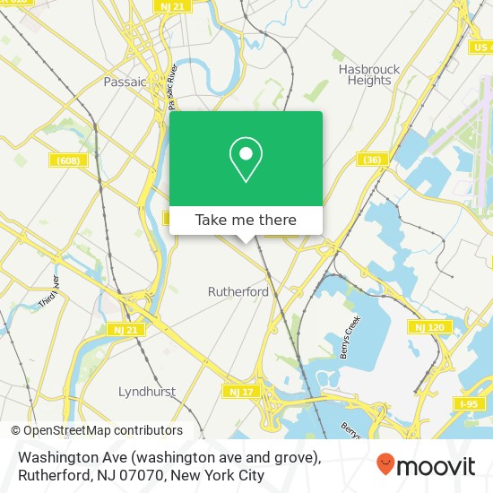Mapa de Washington Ave (washington ave and grove), Rutherford, NJ 07070