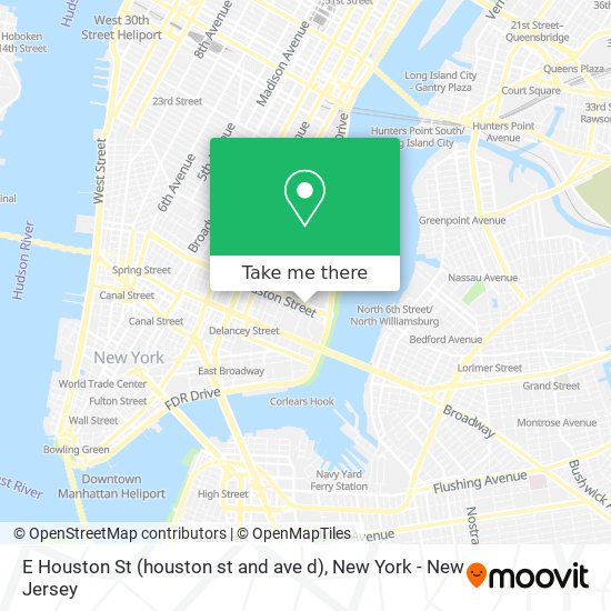 E Houston St (houston st and ave d) map