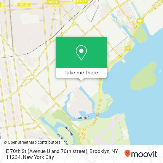 Mapa de E 70th St (Avenue U and 70th street), Brooklyn, NY 11234