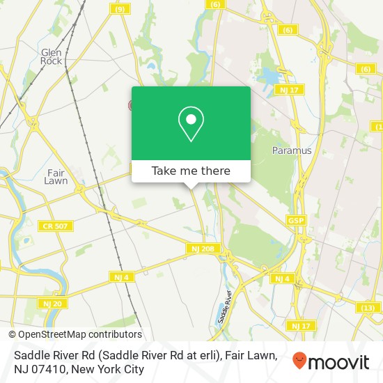 Saddle River Rd (Saddle River Rd at erli), Fair Lawn, NJ 07410 map