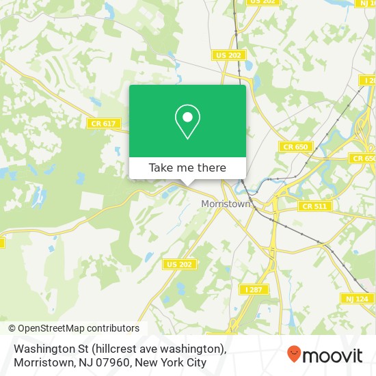 Mapa de Washington St (hillcrest ave washington), Morristown, NJ 07960