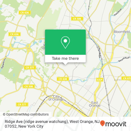 Mapa de Ridge Ave (ridge avenue watchung), West Orange, NJ 07052