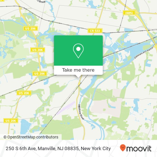 Mapa de 250 S 6th Ave, Manville, NJ 08835