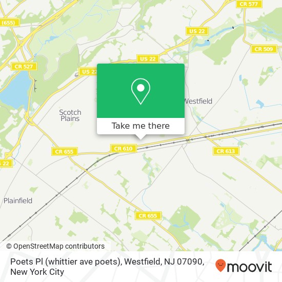 Poets Pl (whittier ave poets), Westfield, NJ 07090 map