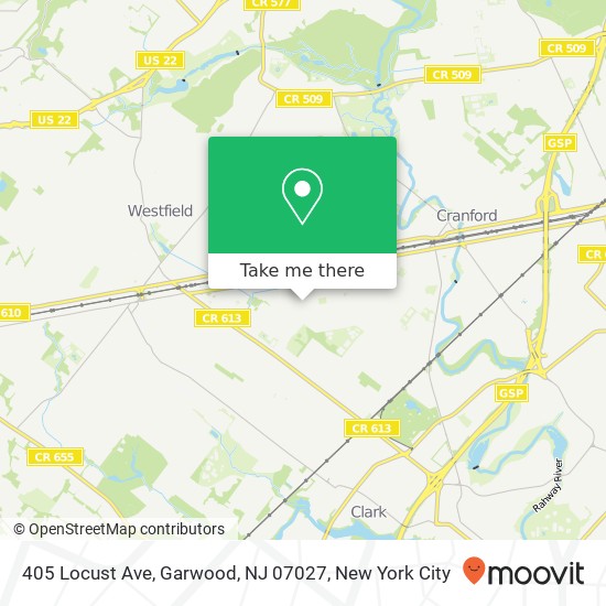 Mapa de 405 Locust Ave, Garwood, NJ 07027
