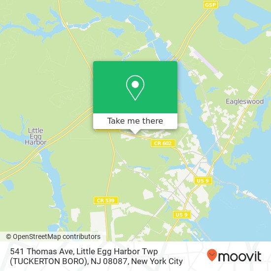 541 Thomas Ave, Little Egg Harbor Twp (TUCKERTON BORO), NJ 08087 map