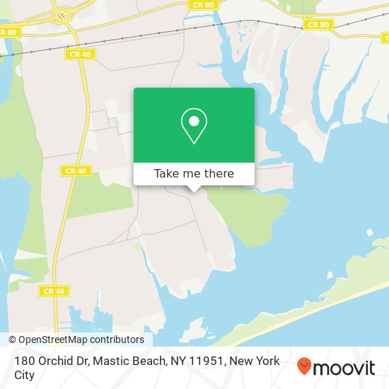 Mapa de 180 Orchid Dr, Mastic Beach, NY 11951