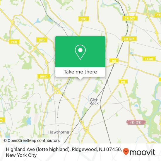 Mapa de Highland Ave (lotte highland), Ridgewood, NJ 07450