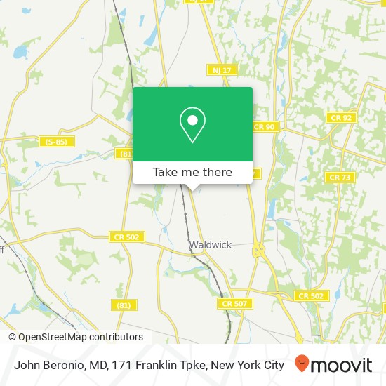John Beronio, MD, 171 Franklin Tpke map