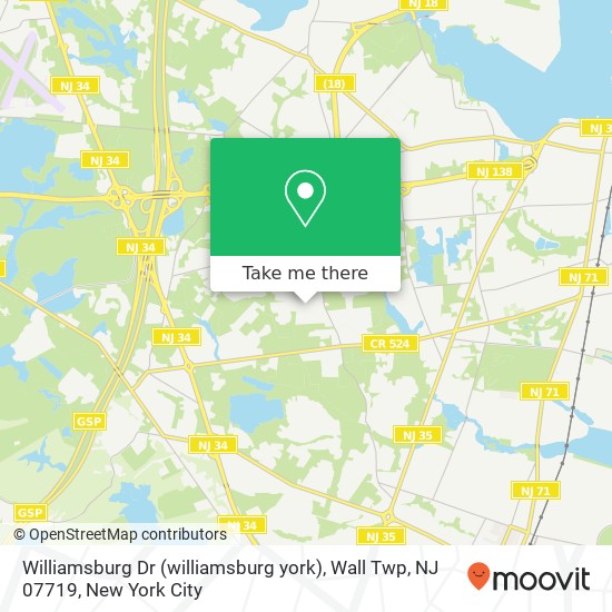 Mapa de Williamsburg Dr (williamsburg york), Wall Twp, NJ 07719