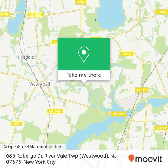 Mapa de 685 Roberge Dr, River Vale Twp (Westwood), NJ 07675