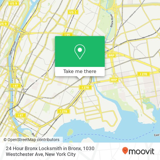 Mapa de 24 Hour Bronx Locksmith in Bronx, 1030 Westchester Ave