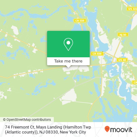 Mapa de 74 Freemont Ct, Mays Landing (Hamilton Twp (Atlantic county)), NJ 08330