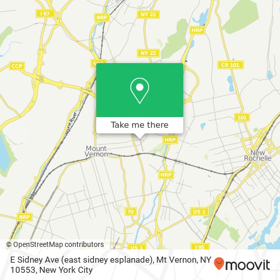 Mapa de E Sidney Ave (east sidney esplanade), Mt Vernon, NY 10553