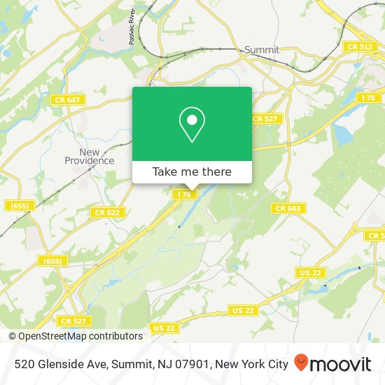 Mapa de 520 Glenside Ave, Summit, NJ 07901